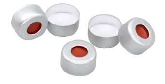 Nắp dập nhôm kèm septa PTFE trắng/silicone đỏ 11 mm
